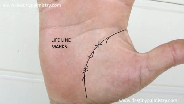 life line marks, cross line of life line, star on life line, markings on the life line