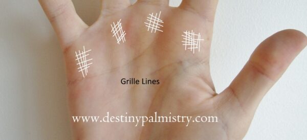 grill lines, grille marks on the palm, grille meaning in palmistry, grille lines meaning