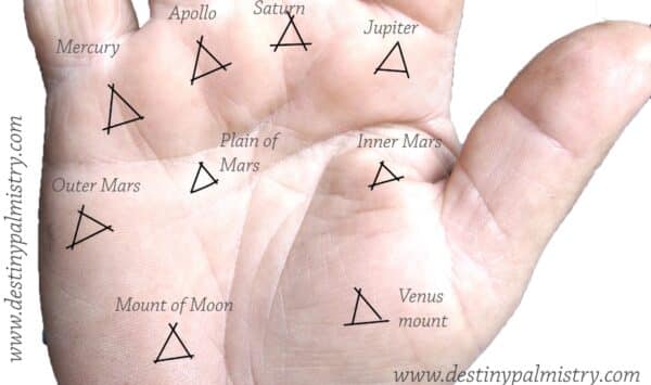 triangle mark on the palm, triangle on mount